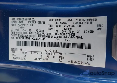 2019 Ford Ranger Xl z USA, uszkodzony, nr VIN 1FTER1EH1KLB01341